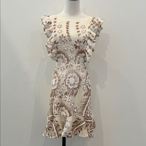 Chic Floral Ruffle Dress in Cream and Brown